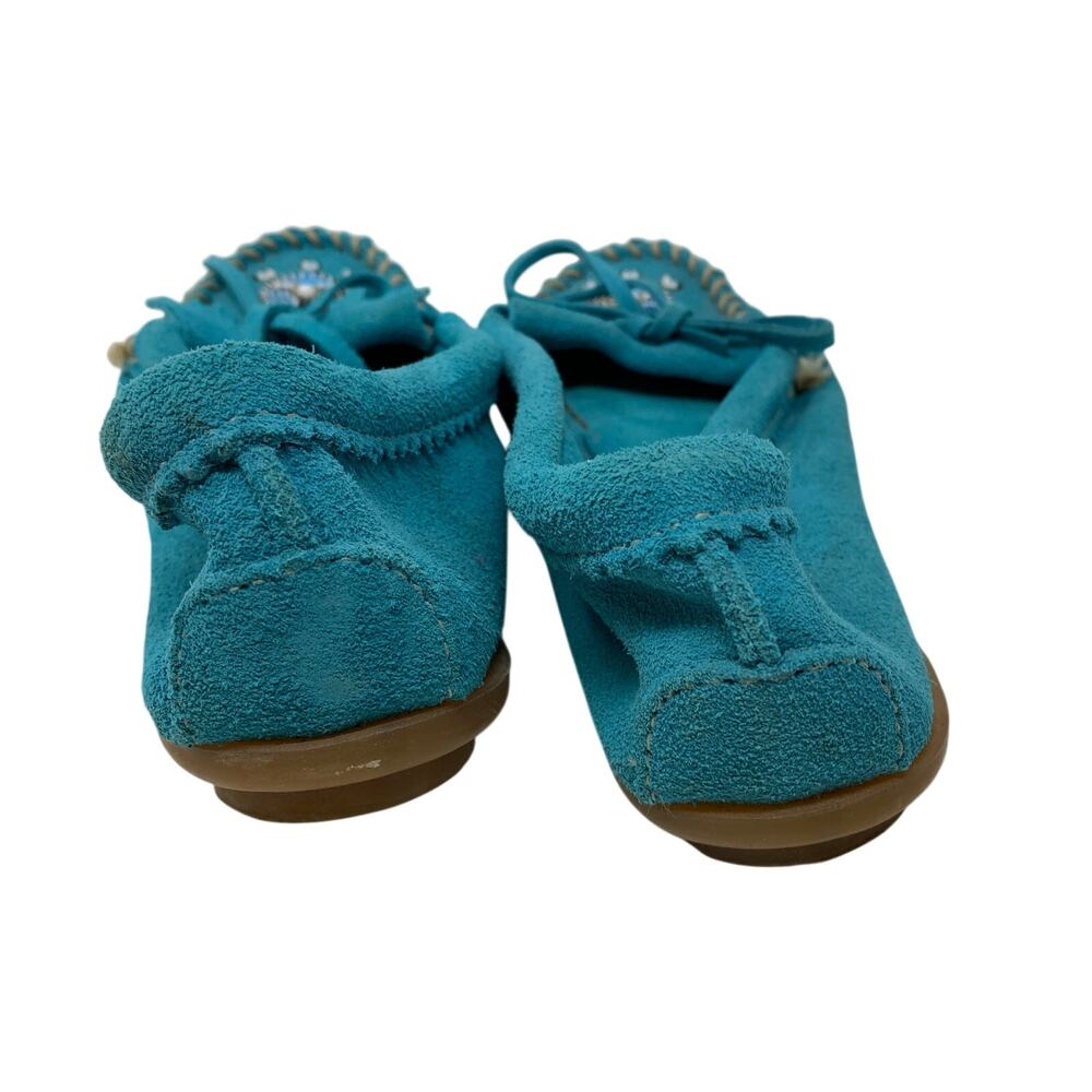 Minnetonka Shoes Womens 9 Turquoise Hand Beaded Fringe Kiltie Moc Toe Slip-On - Picture 4 of 7